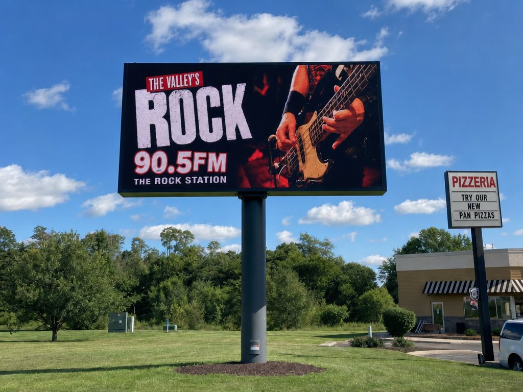 Digital Pylon Sign for Valley Rock 90.5FM in Irvine, CA